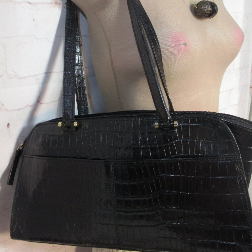 Etienne Aigner Black Croc-Embossed Shoulder Bag - Picture 7 of 8